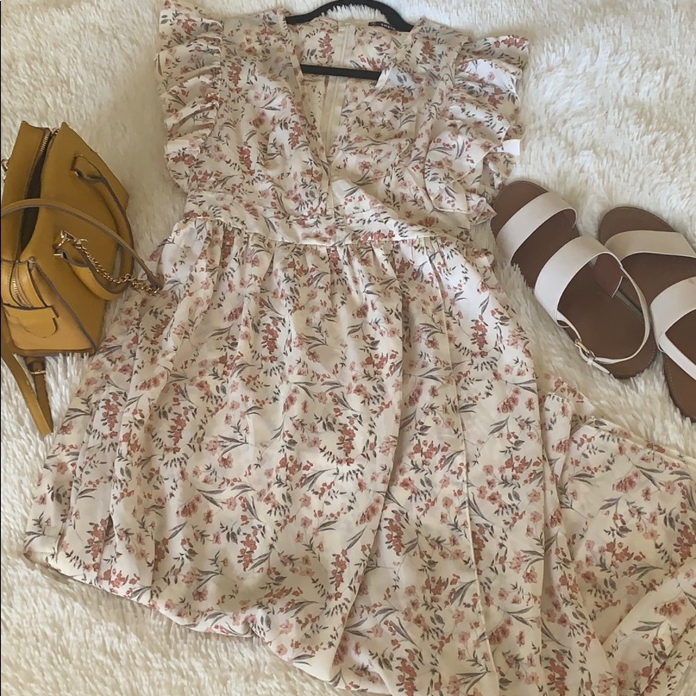 SHEIN Floral wrap dress with flutter sleeve